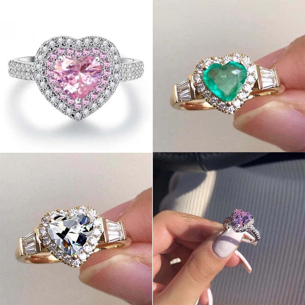 

Exquisite Simple Heart Shape Dangle Crystal Ring for Women Banquet Party Anniversary Daily Gifts Jewelry