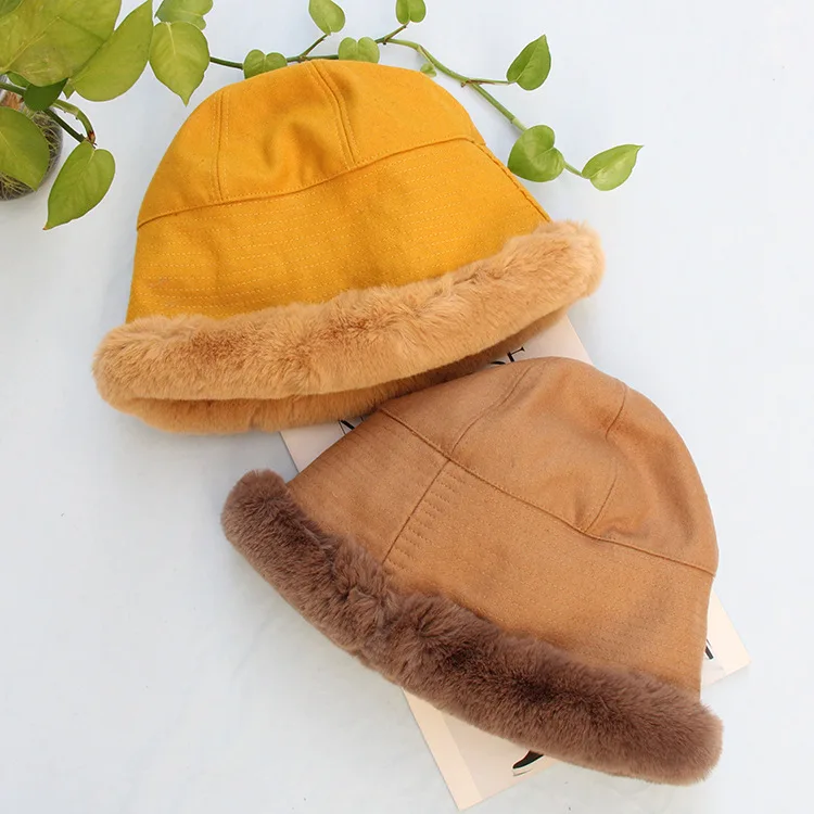 

2020 Hot Sale Limited Solid Adult Acrylic Winter Thickened Imitation Rabbit Bucket Hat Curling Able Warm Double-sided Tide