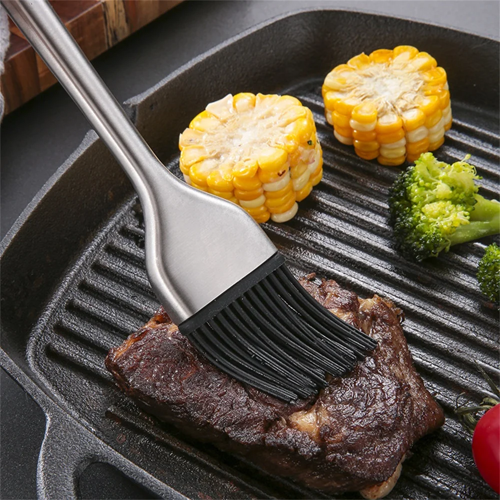 

Stainless Steel Hollow Handle Silicone Brush 2Pcs/SetBBQ Brush Cake Baking Brush Kitchen Oil Brush Kitchenware Accessories