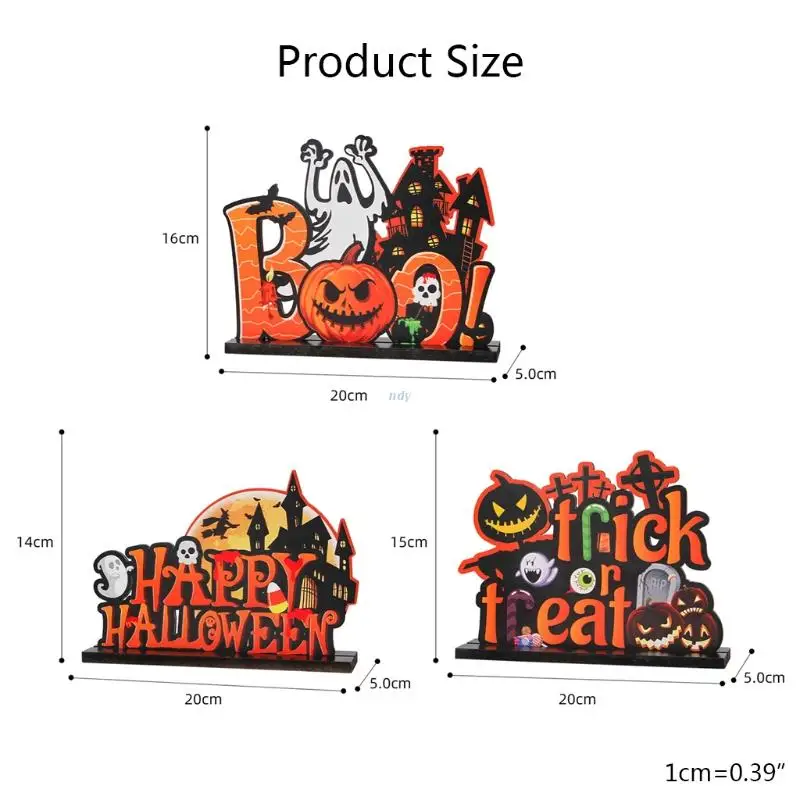 

3x Modern Decor Halloween Wooden Centerpiece Trick or Treat Signs Witch Hat Pumpkin for Table Lawn Party Yard Ornament