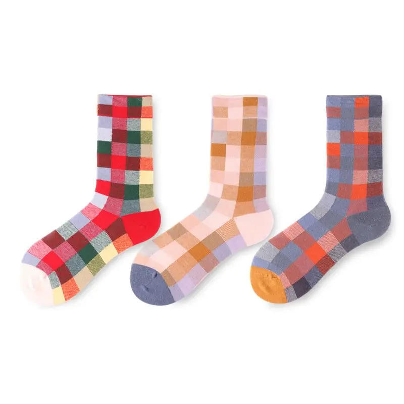 Французские клетчатые чулки хлопковые стандартные градиентные цветные