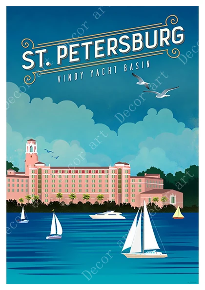 Русские авиалинии СПб для путешествий холст живопись винтажный настенный плакат