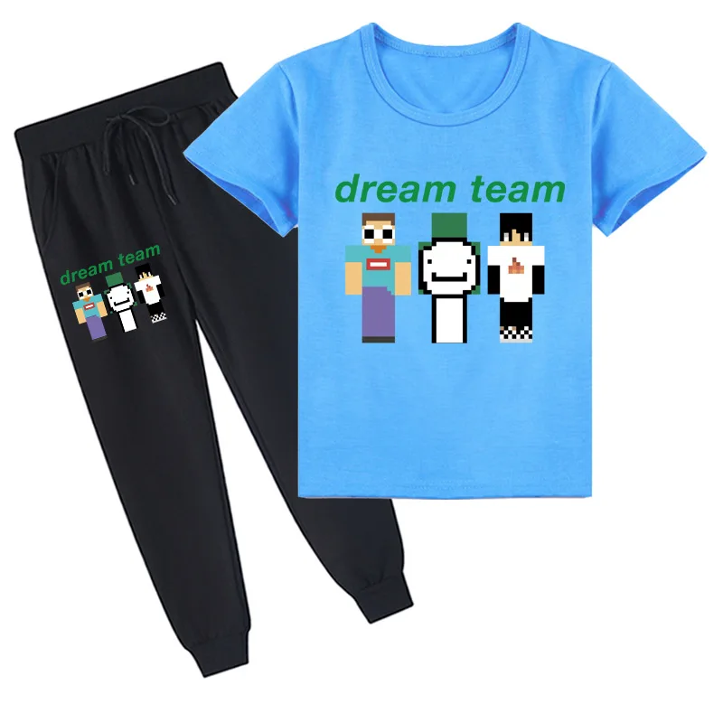 

2-16Y Cool Anime Dream Smp Kids Dreamwastaken Tracksuit Boys Short Sleeve Tshirt Pants 2pcs Outfits Baby Girls Casual Sportswear