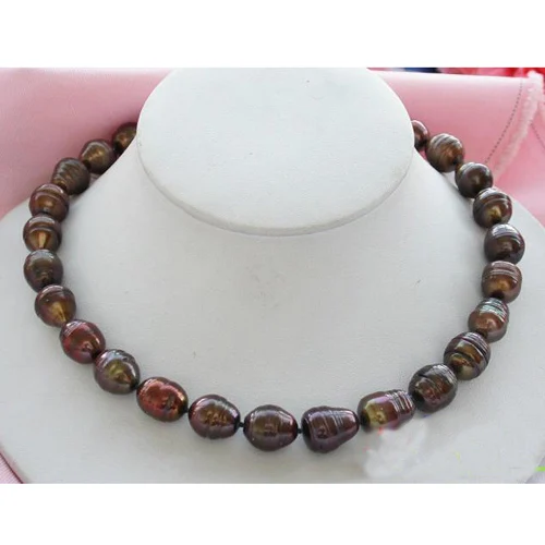 

Unique Pearls jewellery Store 14mm Coffee Rice Freshwater Cultured Pearl Necklace Fine Jewelry Charming Women Gift