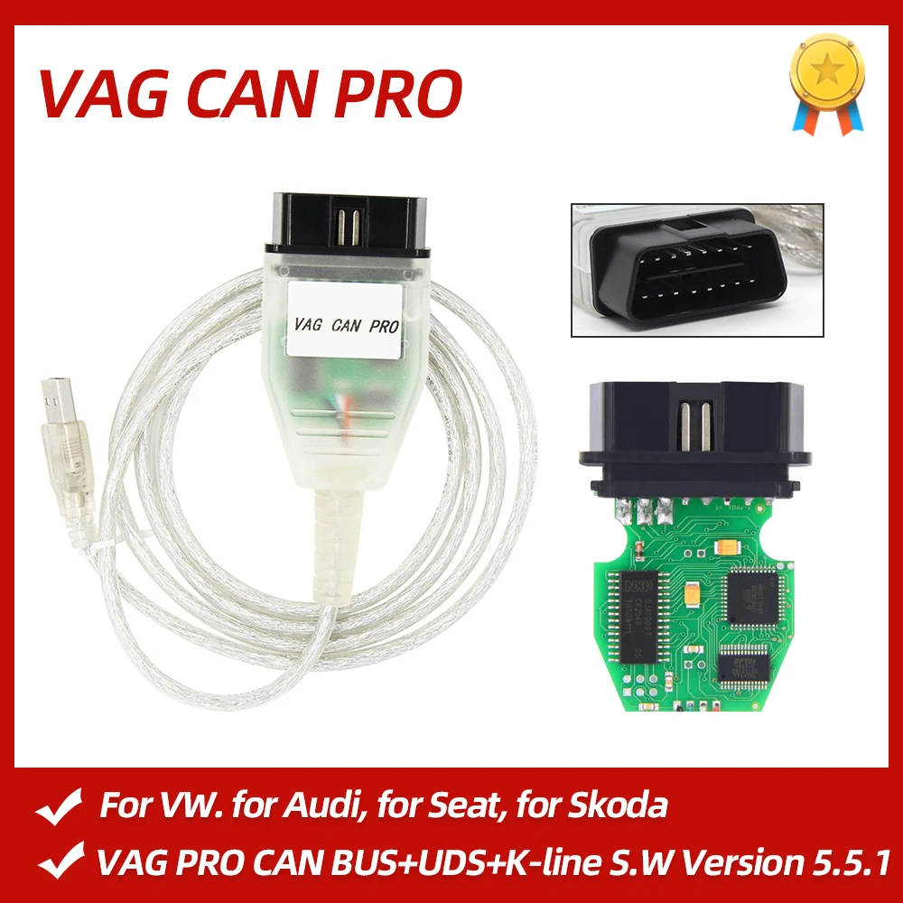 VAG CAN PRO V5.5.1 с чипом FTDI FT245RL VCP OBD2 Диагностический интерфейс USB-кабель поддержкой Can