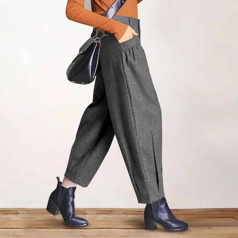 Шерстяные широкие брюки женские осенние зимние новые толстые шаровары с высокой