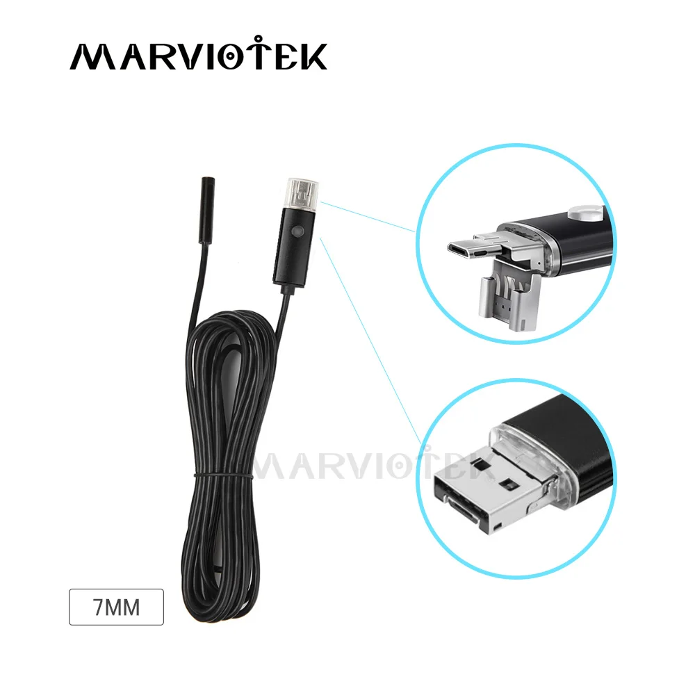 Водонепроницаемый эндоскоп 2 в 1 7 мм USB Android 6 светодиодный Бороскоп Инспекционная