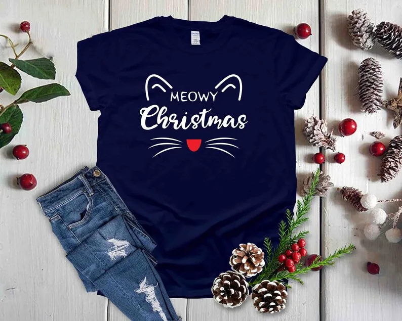 Рождественская футболка Meow с изображением котенка животного кошки влюбленных