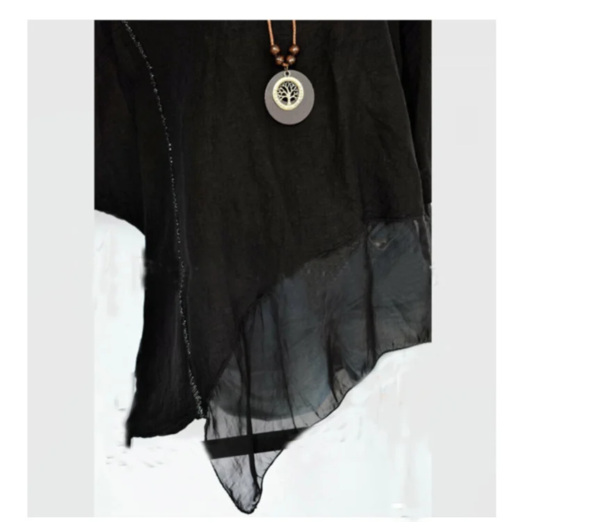 

Large size loose casual Womens blouse 2021 spring womens shirt solid color round neck hem tulle irregular pullover Top shirt