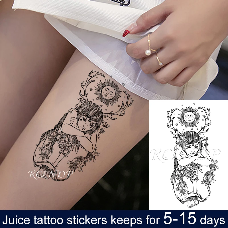 Waterproof Temporary Juice ink Sticker Sun Goddess Planet Plant Fruit Gel Long lasting Tattoo Art for Men Women girl | Красота и