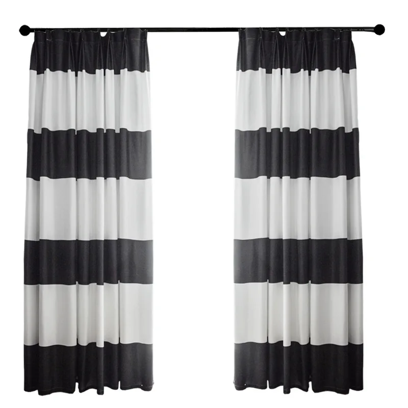 

Shading Curtain High-end Atmosphere Modern Simple Black and White Strips Curtains for Living Dining Room Bedroom