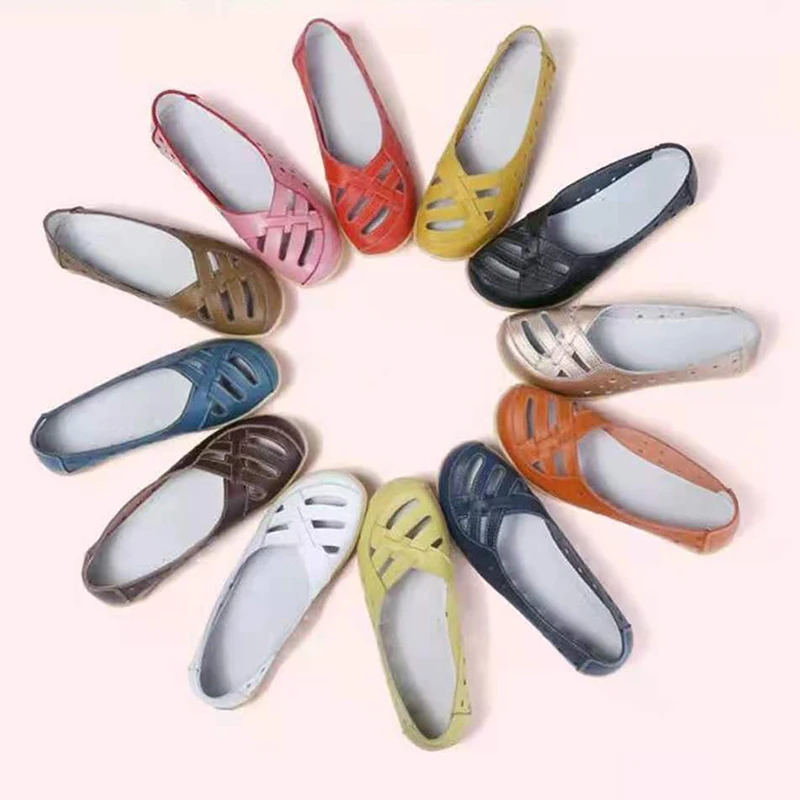 

Trendy Women Flat Shoes Comfy Soft Bottom Beach Shoes Hollow Design Breathable Sandals Elegant Nurse Shoes Loafers Female Mujer