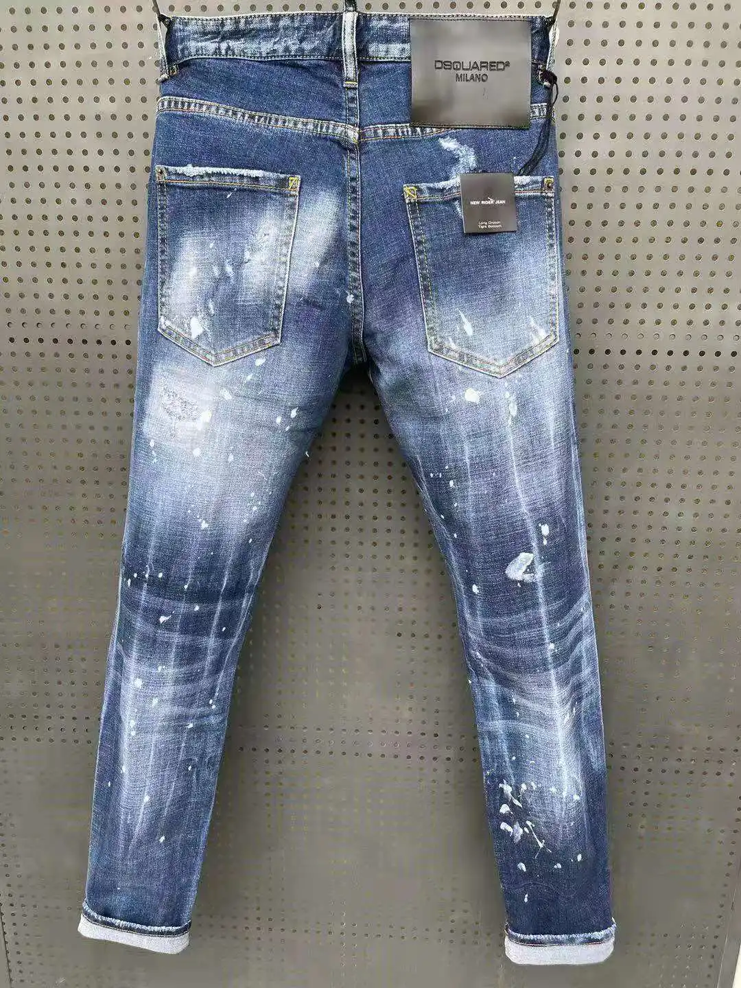 New DSQUARED2 Men/Women Wash Water Hole Patch Wild Cloth Splash Ink Paint To Make Old Blue Jeans 068