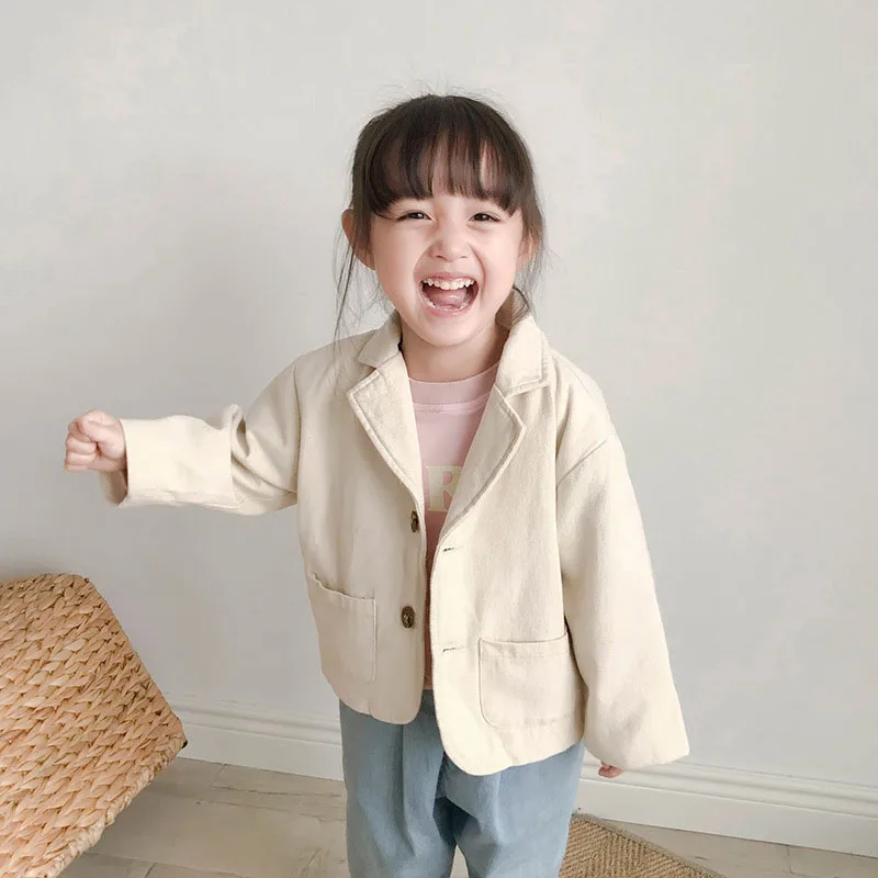 

Casual Loose Kids Blazers Spring Autumn Girls Suits Jackets Clothing Single Breasted Solid Color 2 4 6 Years Children's Clothes
