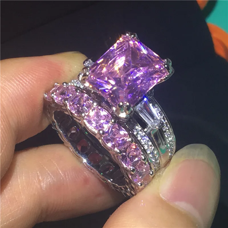 Роскошная Эйфелева башня 6ct Lab кольцо с розовым бриллиантом наборы из