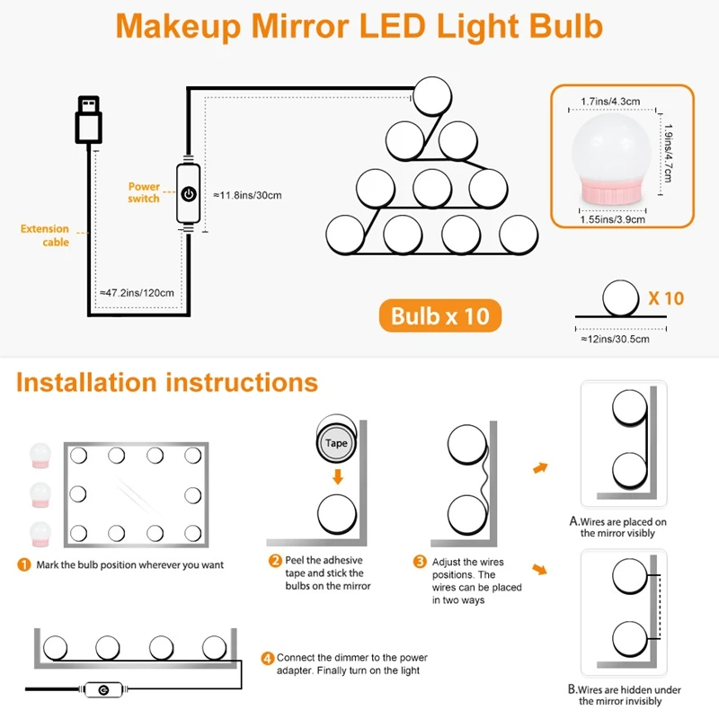 Promotion! LED Makeup Mirror Light Led Press Dimming Vanity Dressing Lamp Bulb USB 12V Hollywood Make Up Wall | Освещение