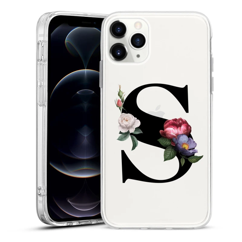 

26 English letters A to Z Transparent Silicone TPU Phone Case For iPhone 12 11 Pro MAX XR XS X Max New Custom Name Cover Coque