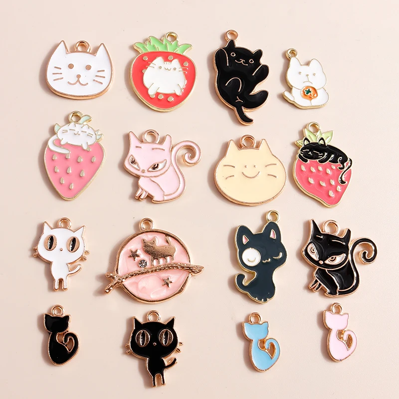 10 шт. эмалированные Подвески в виде кота | Украшения и аксессуары