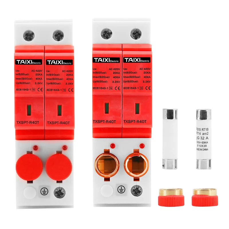 

AC SPD With Fuse Surge Protector 275V-400V Voltage 20/40/60/80/100KA Lever 1 2 New Design 2/3/4 Poles Lighning Arrester Device