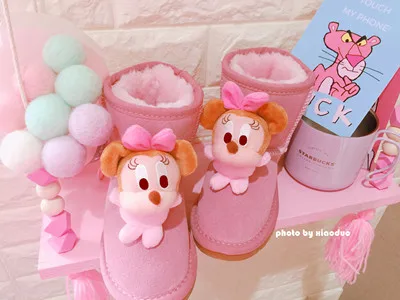 Disney children's cartoon Minnie Spiderman boy girl plus velvet warm cotton boots short snow rhinestone sequins | Мать и ребенок