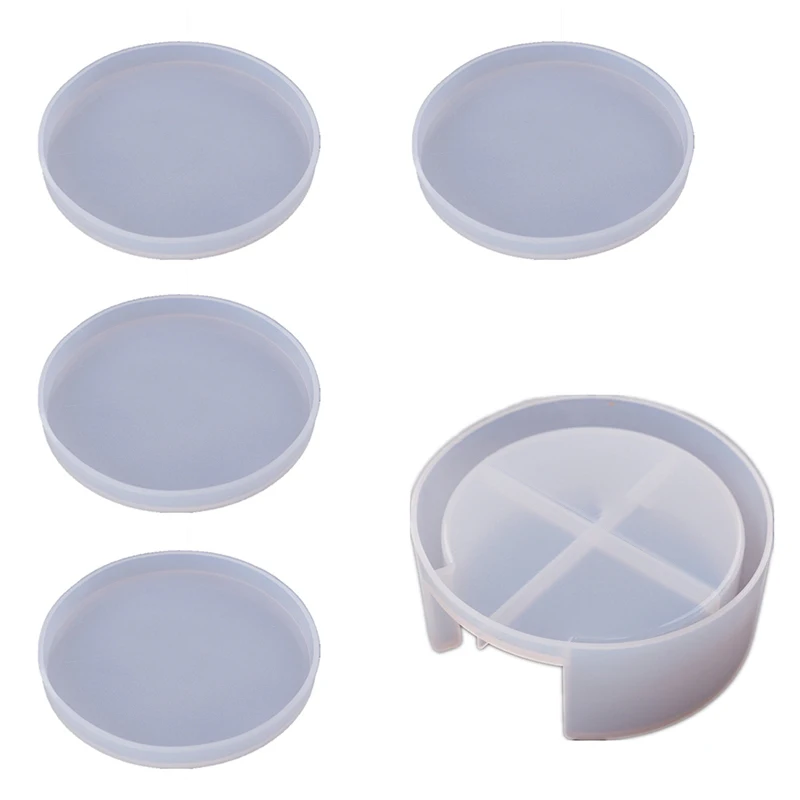 

DIY Crystal Epoxy Resin Mold Coaster 1Pcs Round Coaster Box Storage Box Mold with 4Pcs Coaster Silicone Mold for Resin