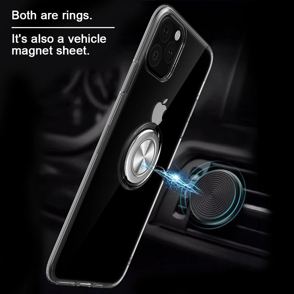 Чехол с магнитным кольцом для iPhone 11 Pro Max прозрачный чехол автомобильный
