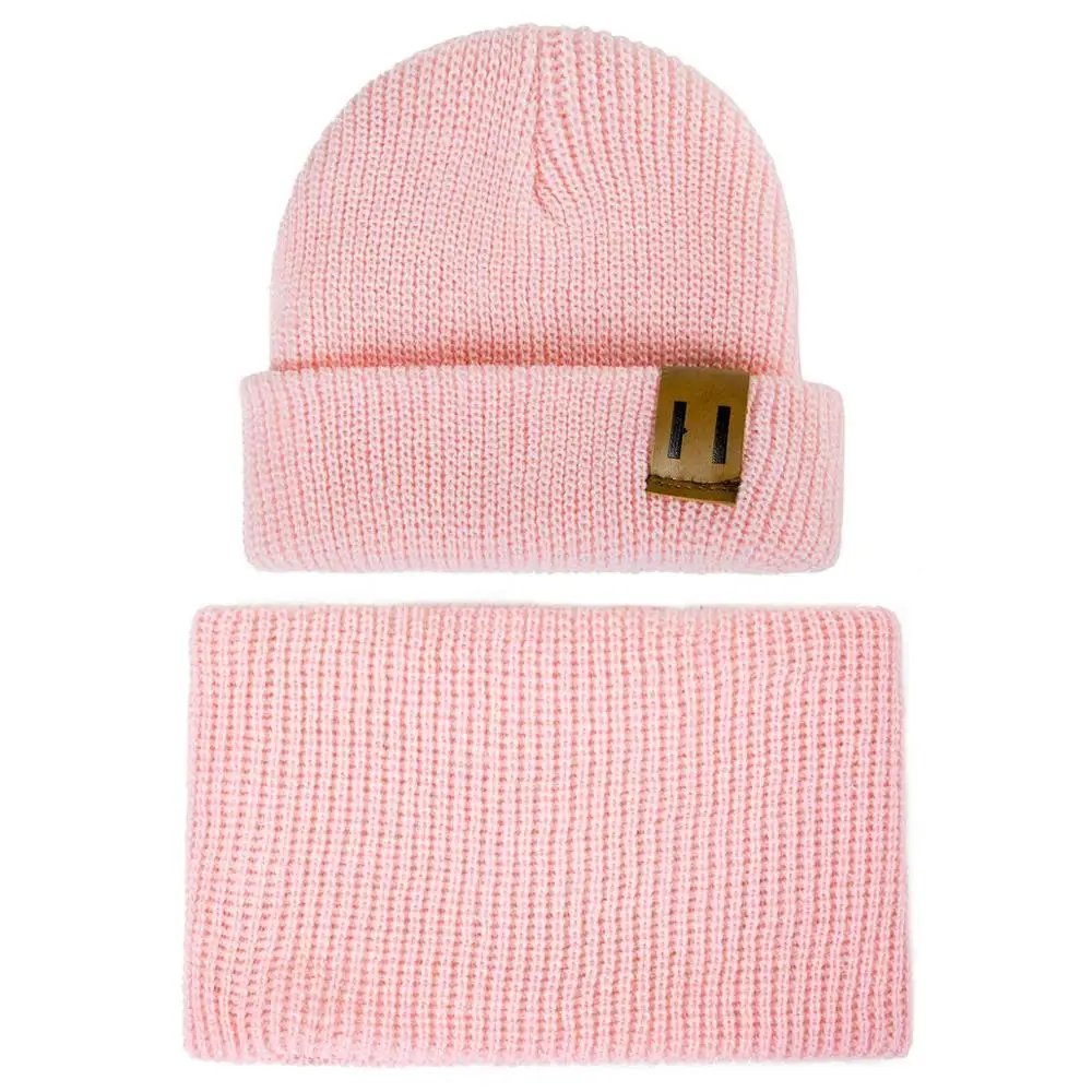 light pink Зимняя женская шляпа, шарф, воротник, костюм, теплый вязаный костюм для мальчиков и девочек 0-3 лет, детское кольцо для шляпы, шарф, модная одежда для родителей и детей, унисекс - Цвет: light pink