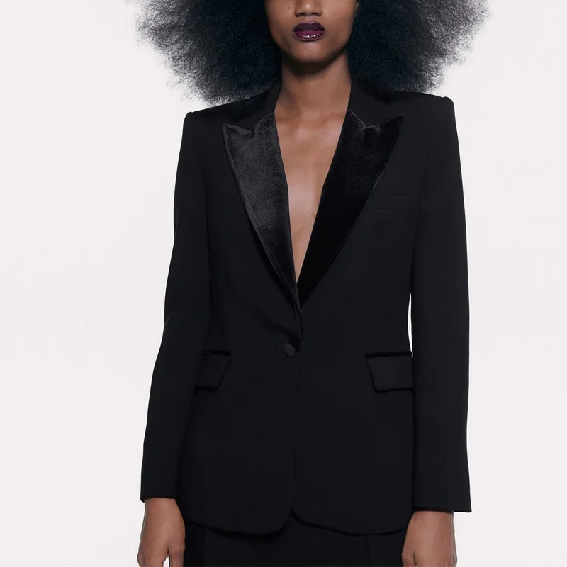 Женский костюм на весну и осень повседневный однотонный бархатный аксессуар с