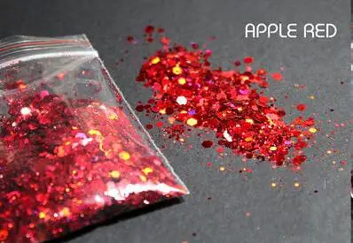 apple red 50 грамм Радужная голографическая с голографическим блеском микс массивный шестигранный Радужный лазерный блеск пурпурный космическая блестящая голографическая, HJHJ611 - Цвет: apple red