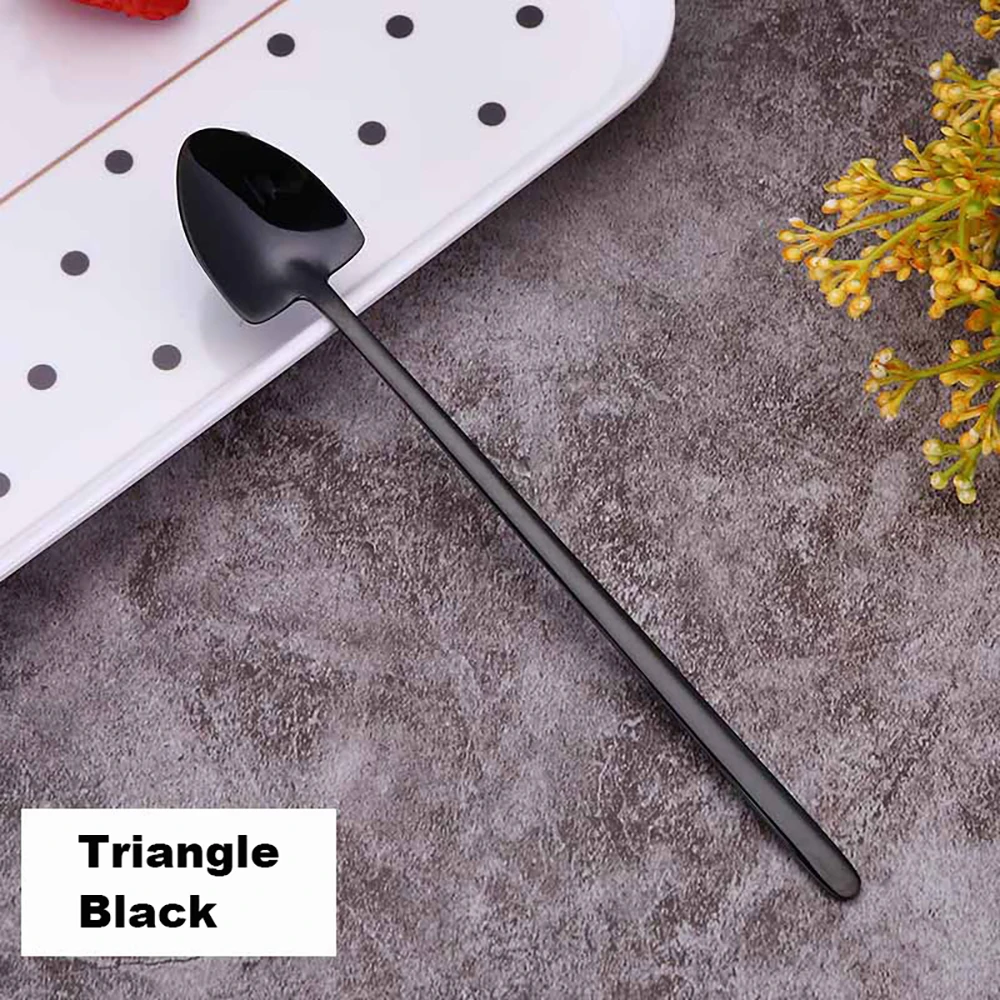 Triangle Black 304 Нержавеющая сталь Кофе ложка творческий покрытие льда ложка c длинной ручкой Чай ложки Кухня инструменты горячего питья столовые красочные - Цвет: Triangle Black