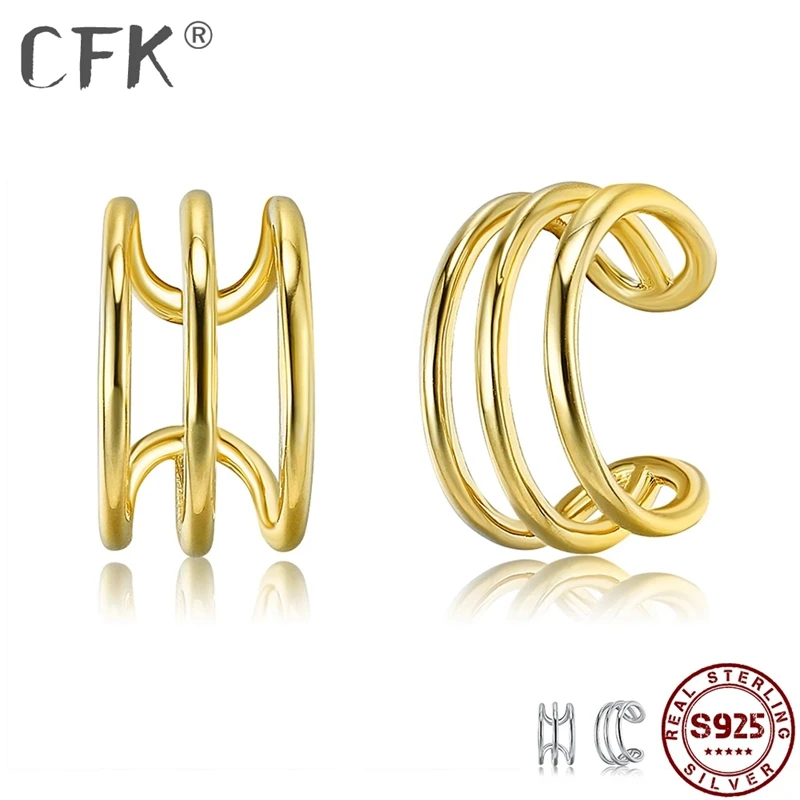 

CFK Zilver Voor Vrouwen Eenvoudige Gouden Kleur Helix Oor Manchet Rock Punk Geen Piercing Oorbellen Trendy Zilveren Sieraden