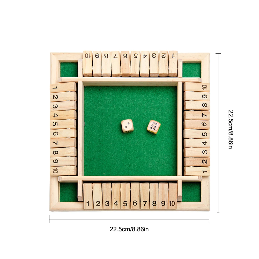 

Closed Box Dice Board Game 4 Double-Sided No. 10 Wooden Bezel And Dice Game Set For 4 People Bar Party Family Travel Fun Game