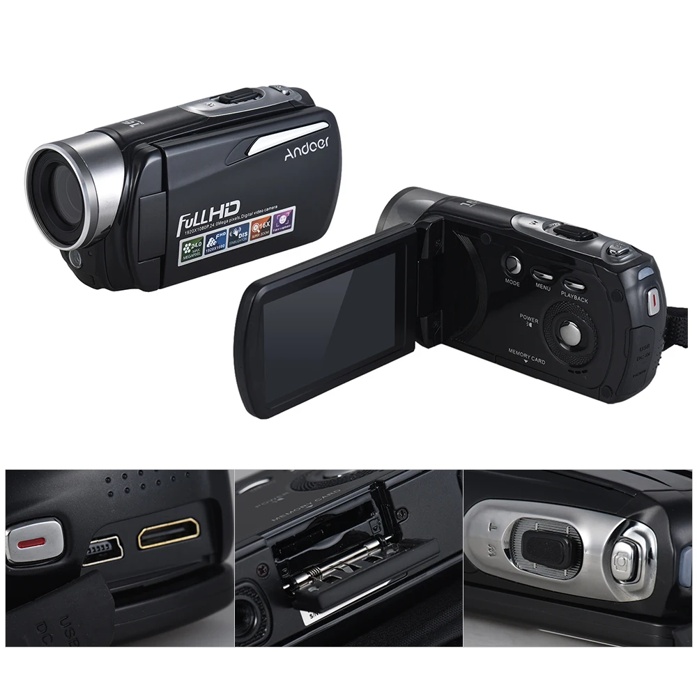 Andoer HD-460S 1080P FHD 24M Цифровая видеокамера DV IR ночное видение 16X Зум анти-встряхивание лица Обнаружение дистанционное управление