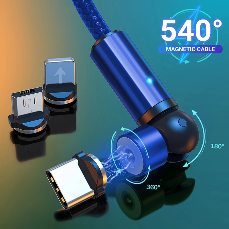 

540 Rotate Magnetic Cable Fast Charging Micro USB Type C Cable For iPhone 13 Xiaomi Samsung Magnet Charger Phone Data Wire Cord