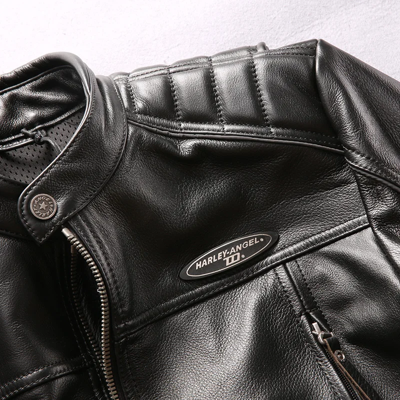 

Shipping 2020 Super Genuine Free Cowhide Leather Men's Professional Motorcycle Bike Jacket Casual Black Coat