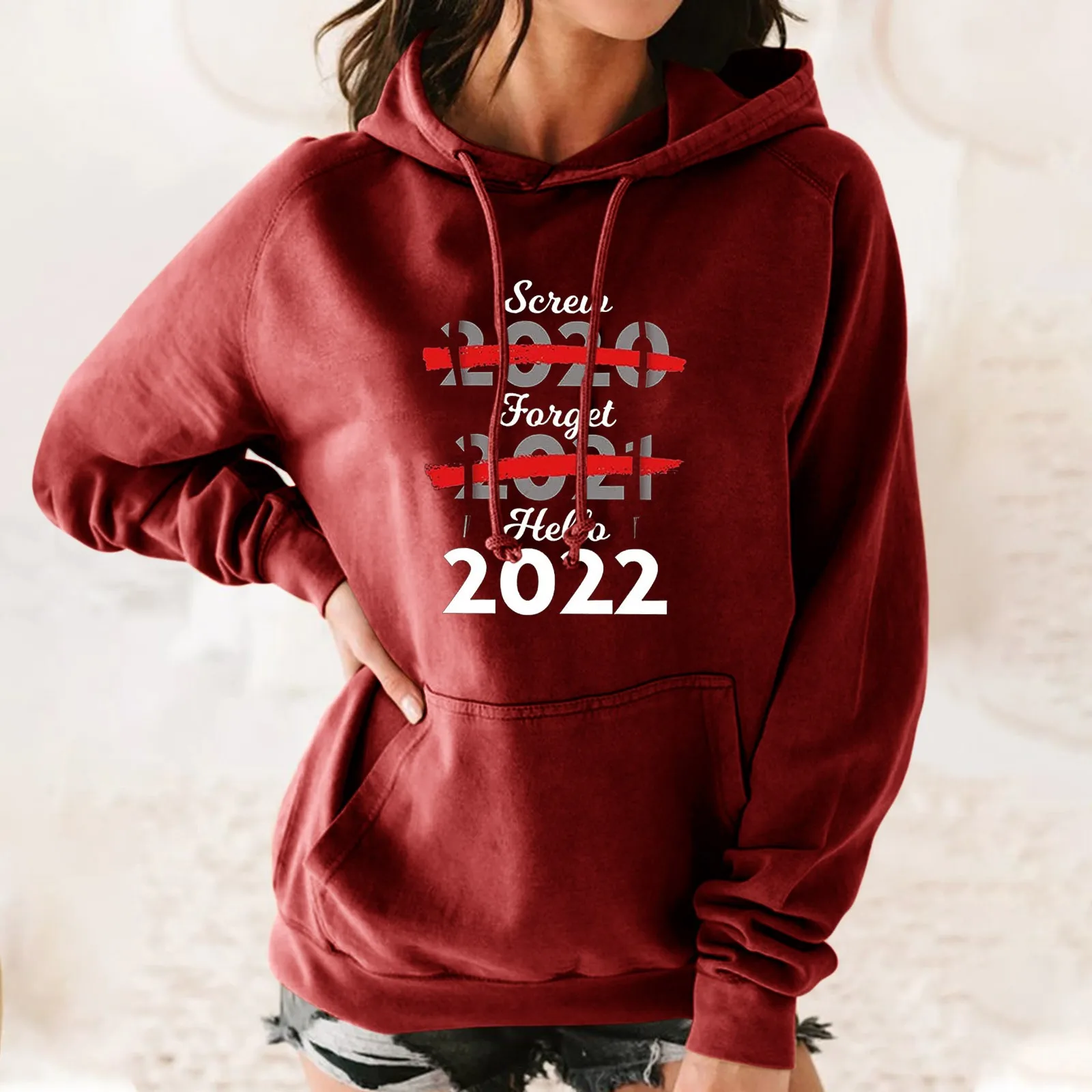

Новинка 2022 года, модные женские свитшоты, повседневные худи с длинным рукавом и принтом, с карманами, уличная одежда, пуловеры, пуловер, Рожд...