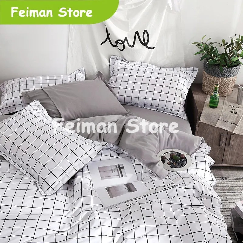 Домашний текстиль черную клетку пододеяльник наволочка простыня простой