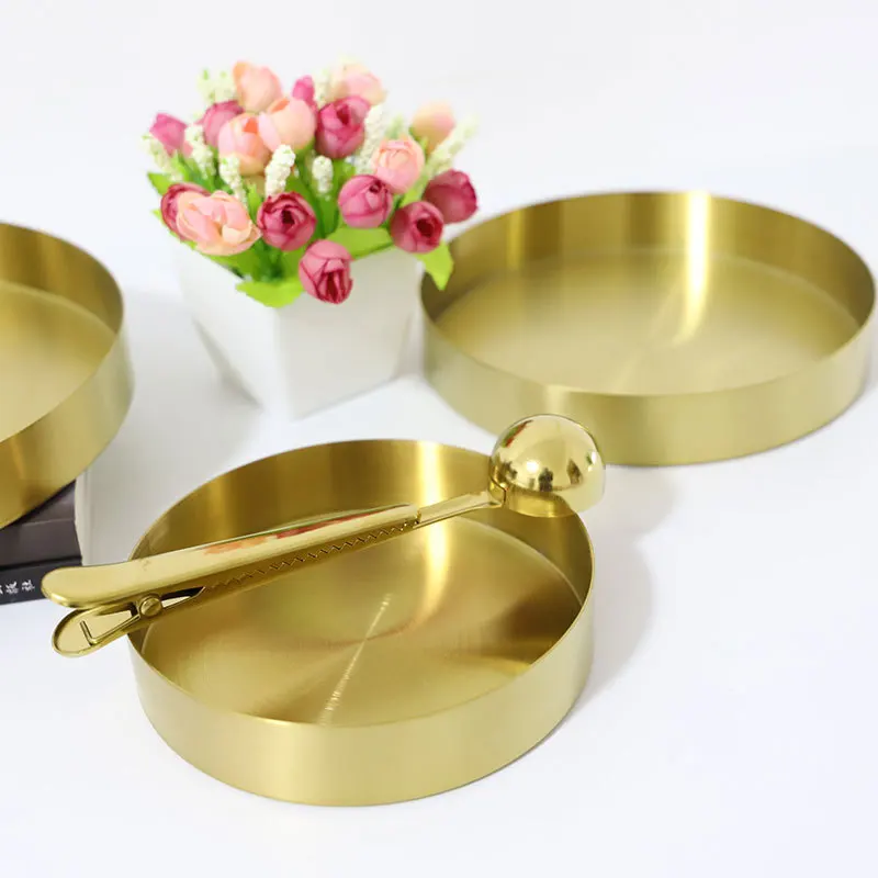 Золото витрина для еды поднос дома Кухня посуда фруктовый салат латунные круглые