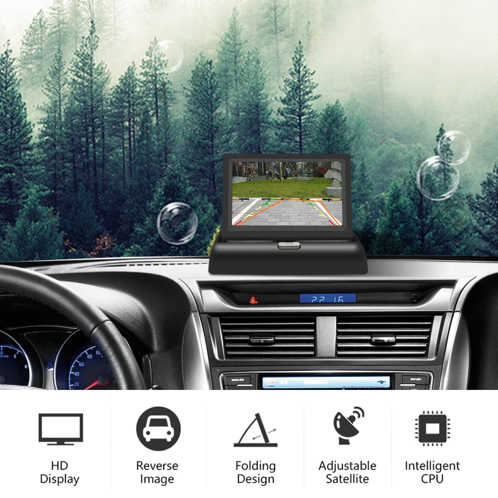 Jansite 4 3-дюймовый складной автомобильный монитор TFT ЖК-дисплей камеры обратная