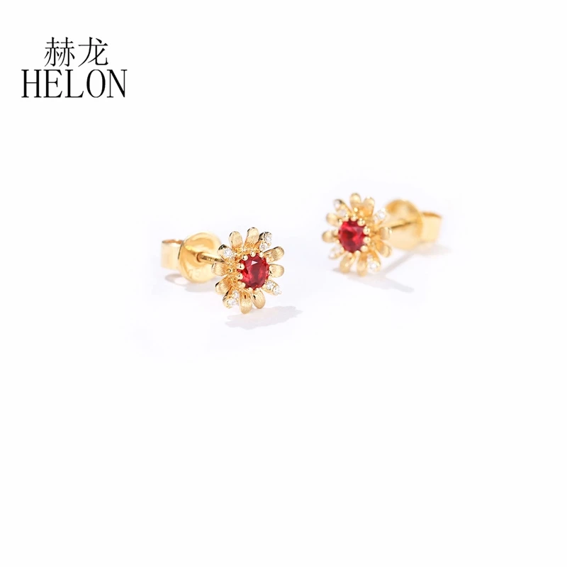 Серьги гвоздики HELON с натуральными бриллиантами и рубинами модная бижутерия