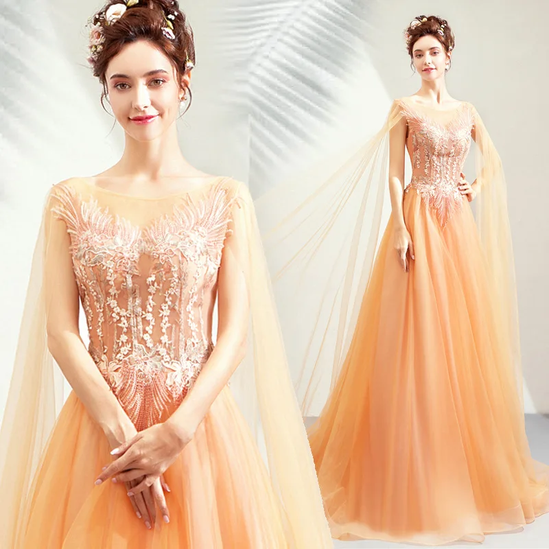 Новинка 2020 длинное платье с шалью и вечерним платьем платья для ведущей