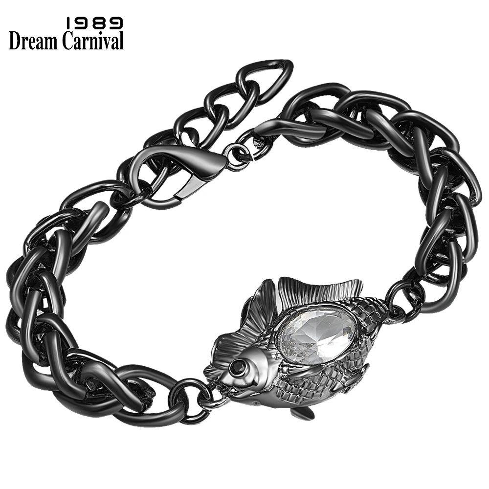 DreamCarnival1989 Сказочный черный браслет для женщин Happy Fish Большой из блестящего