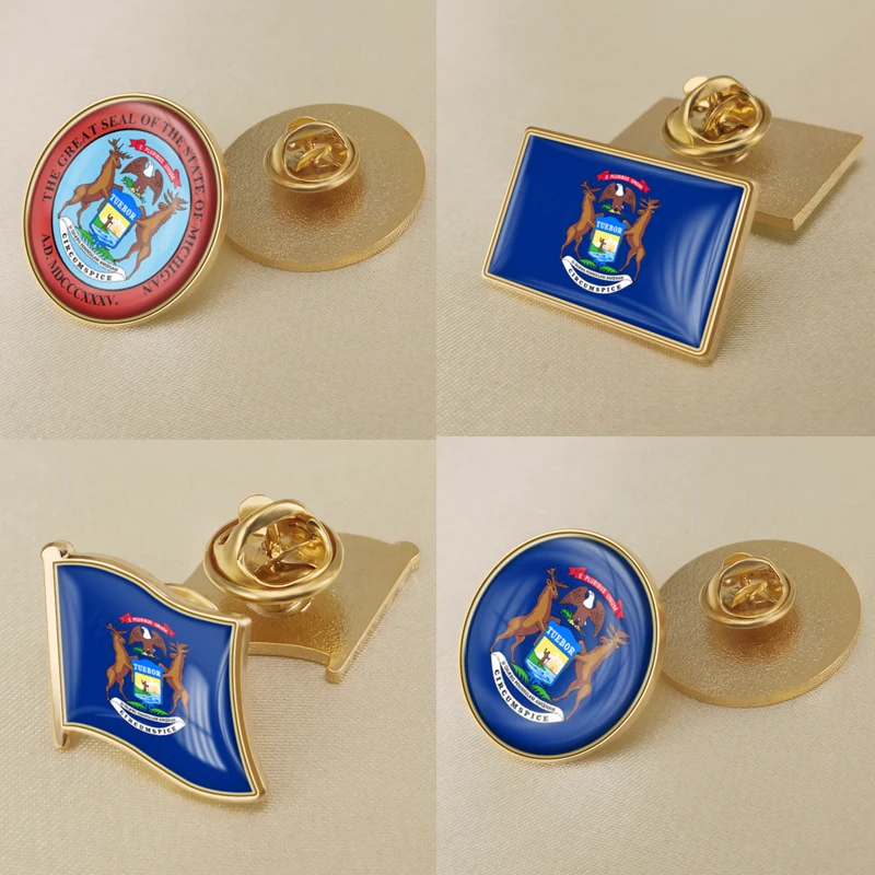 

Seal of Michigan State of United States America Map Flag Lapel Pins Broochs Badges