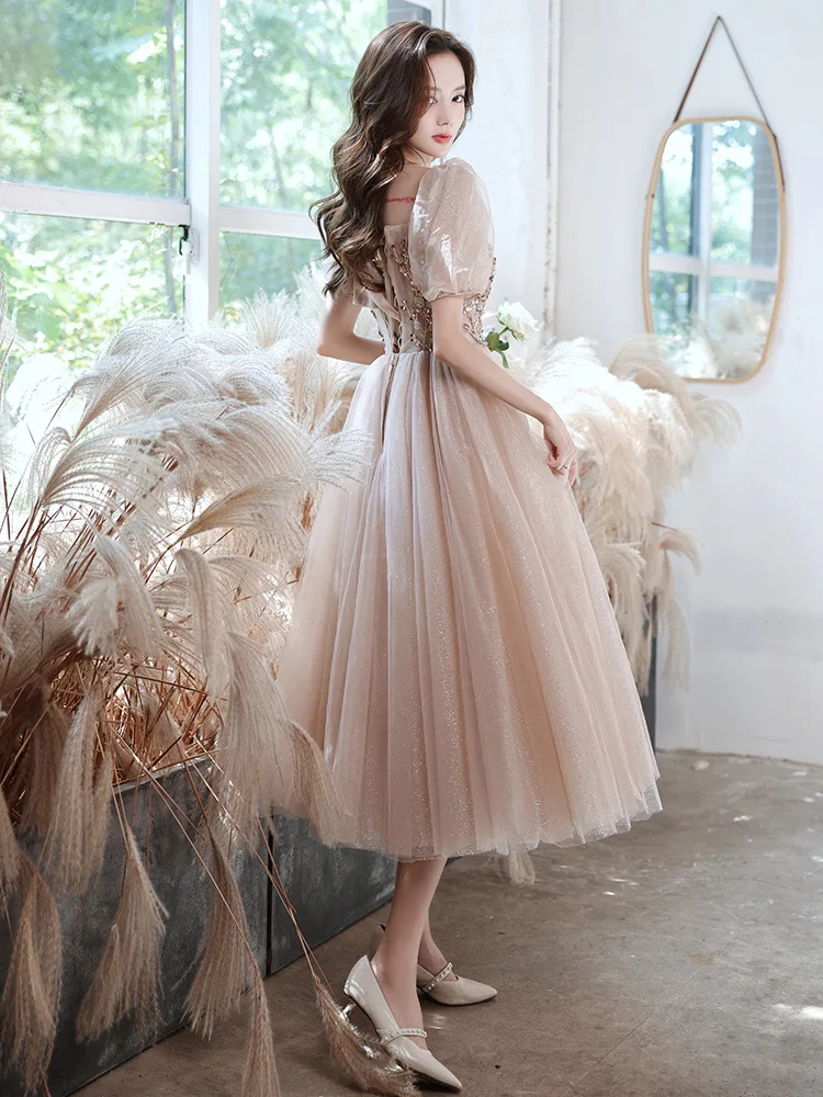 Classic Women Prom Dress Puff Sleeve Beading Sequins Tulle Princess Gowns Female Slim A-Line Banquet Dresses | Свадьбы и торжества