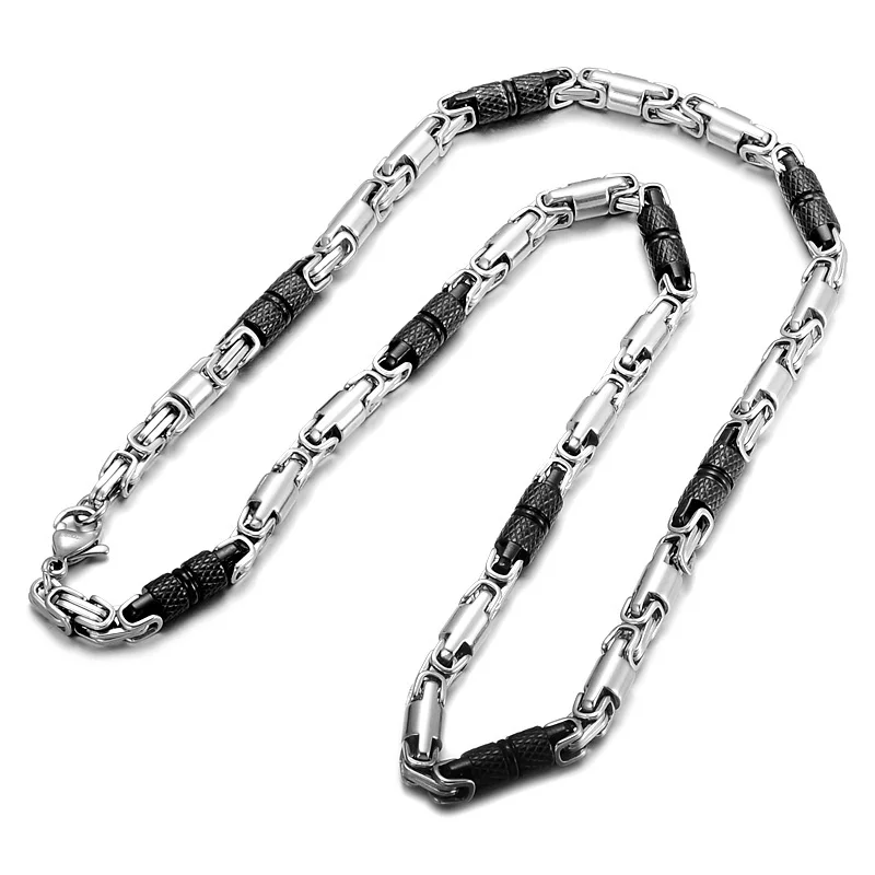 

Punk Rock 316L Stainless Steel Geometric Byzantine Link Chain Necklace 6mm Black Silver Color Men Women Biker Jewelry Gift