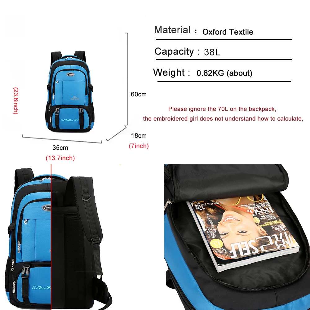 

Men's Travel Backbag Big New Sports Backpack Man Casual Youth Rucksack Sturdy Wear-resistant For Camping Hiking