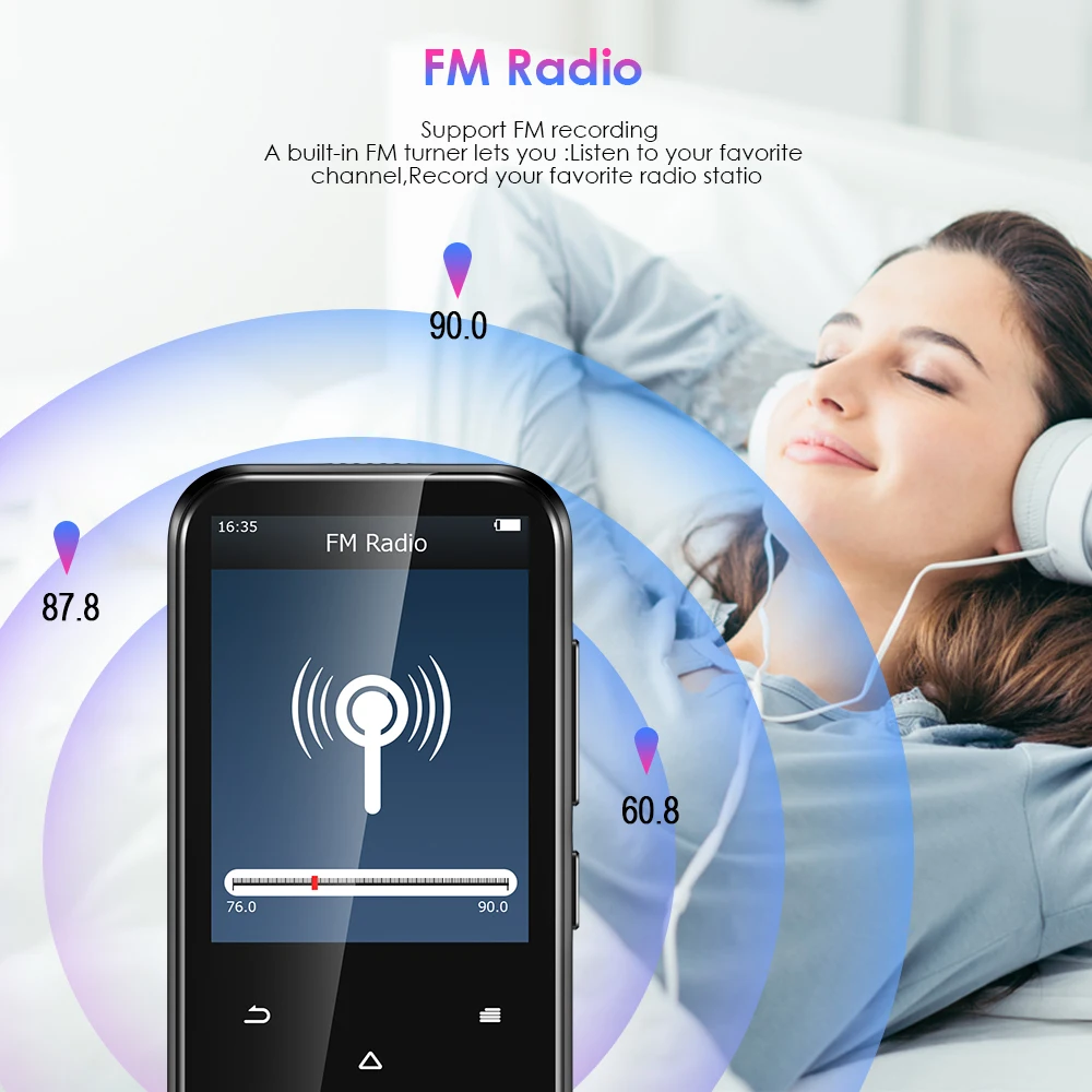 Qosea MP3-плеер с Bluetooth 4,2 HiFi музыкальный плеер с динамиком сенсорной кнопкой 2,4 дюйма экран Аудио Электронная книга радио встроенный 16 Гб