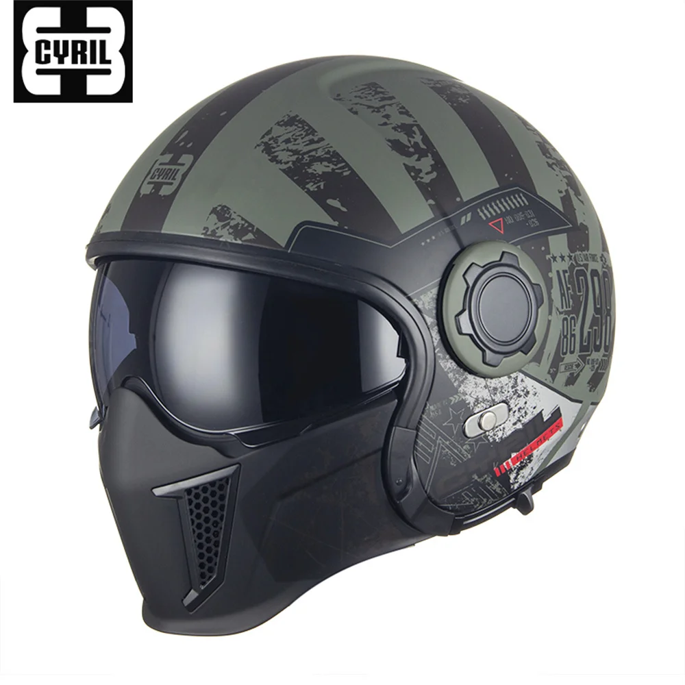 

CYRIL CAFE RACER Motorcycle Helmet Full Face Open Face Convertible Modular Combination Half Helmet WARRIOR Cruiser Biker DOT ECE