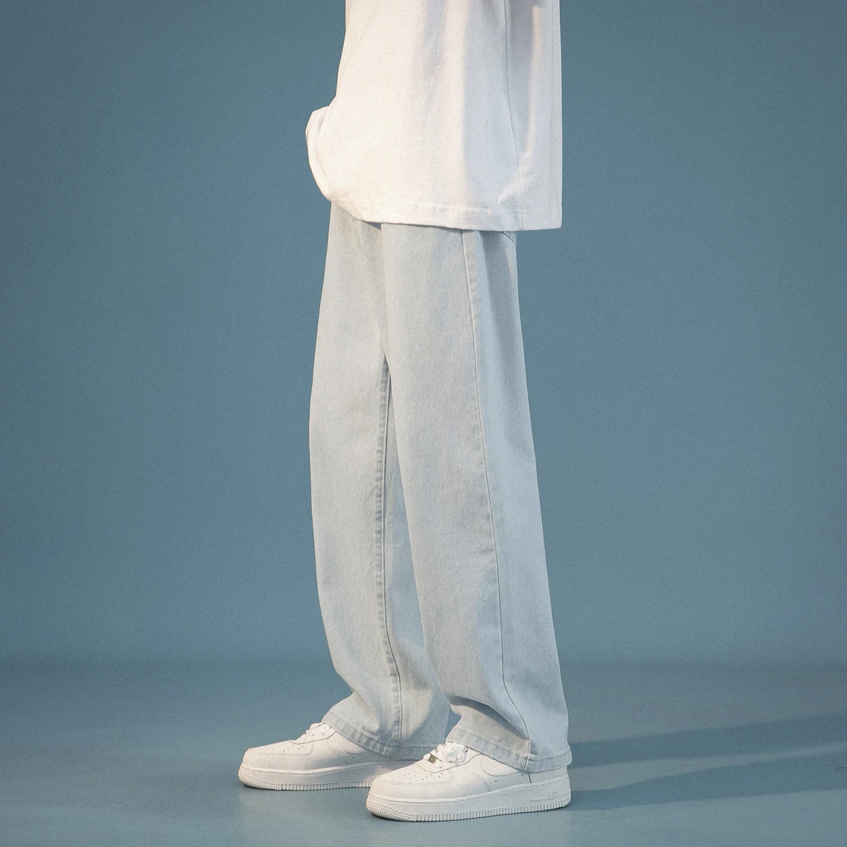 

Wide-leg Jeans Men's Fashion Casual Korean Jeans Men Streetwear Loose Hip-hop Straight Denim Trousers Mens M-2XL