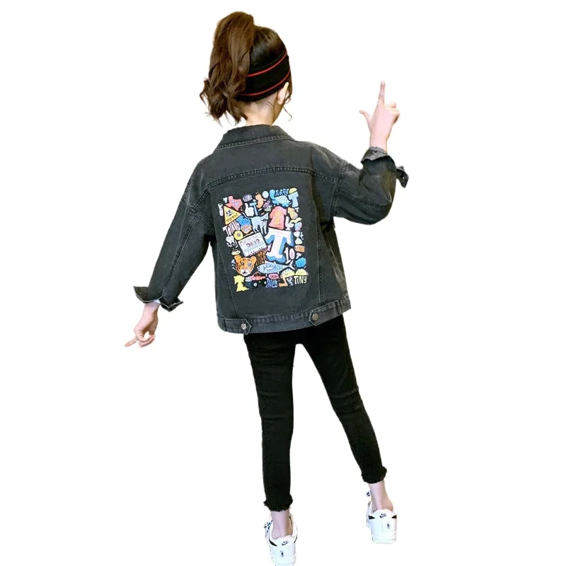 

Children's Girls Denim Jacket Spring and Autumn Models 2021 New Kids Fashion Printing Cartoon Casual Clothes GJ02